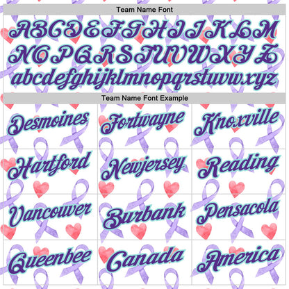 Custom White Purple-Ice Blue 3D Pattern Design Perwinkle Ribbon Gastric Cancer Awareness Hearts Performance Polo Shirt