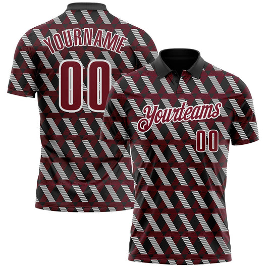 Custom Black Crimson-White 3D Pattern Design Burgundy And White Ribbon Head And Neck Cancer Cancer Awareness Performance Polo Shirt
