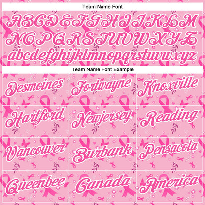 Custom Light Pink Pink-White 3D Pink Ribbon Breast Cancer Awareness Performance Polo Shirt