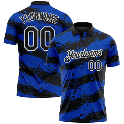 Custom Black Thunder Blue-White Paint Splash Stripe Performance Polo Shirt