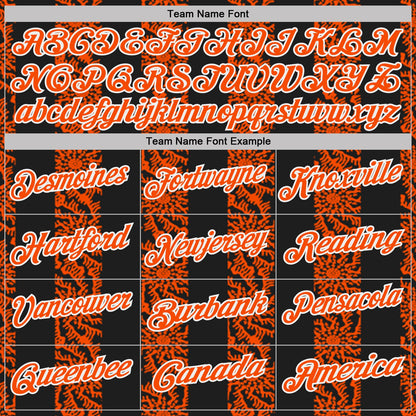 Custom Black Orange-White Abstract Floral Stripe Tribal Performance Polo Shirt