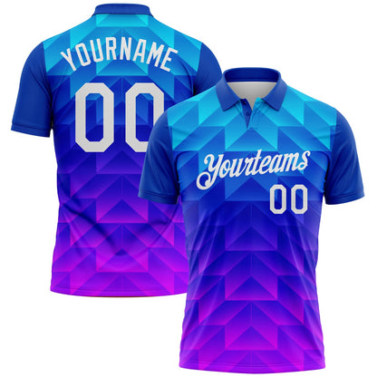 Custom Blue White Pink-Royal Gradient Geometric Shape Performance Polo Shirt
