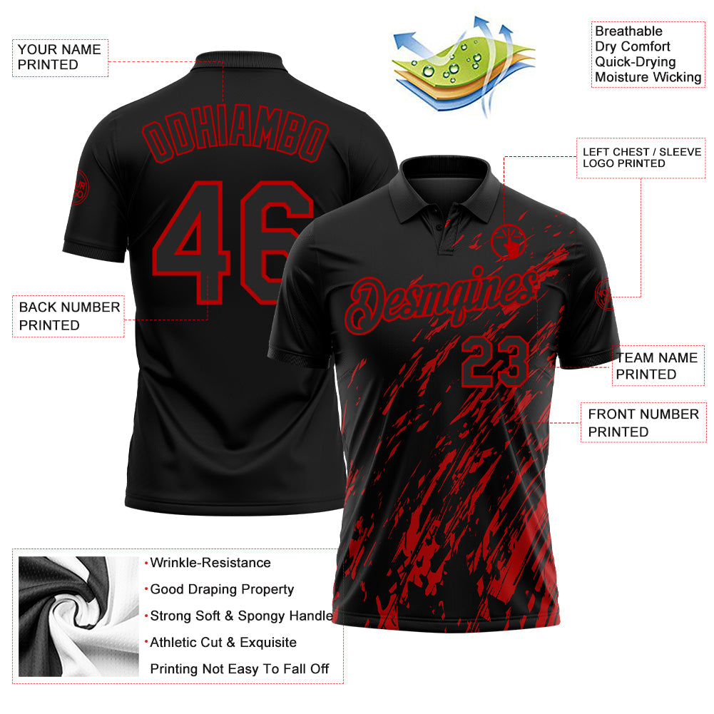 Custom Black-Red Paint Stroke Grunge Streak Performance Polo Shirt