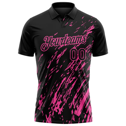 Custom Black-Pink Paint Stroke Grunge Streak Performance Polo Shirt