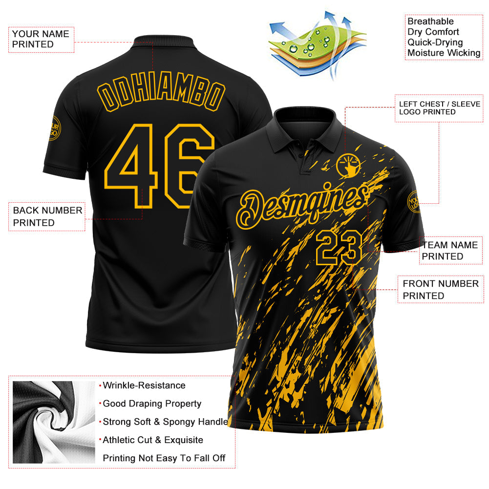 Custom Black-Gold Paint Stroke Grunge Streak Performance Polo Shirt