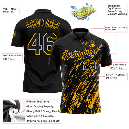 Custom Black-Gold Paint Stroke Grunge Streak Performance Polo Shirt