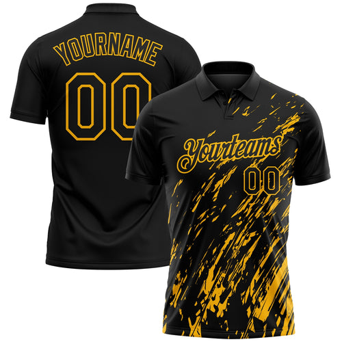 Custom Black-Gold Paint Stroke Grunge Streak Performance Polo Shirt