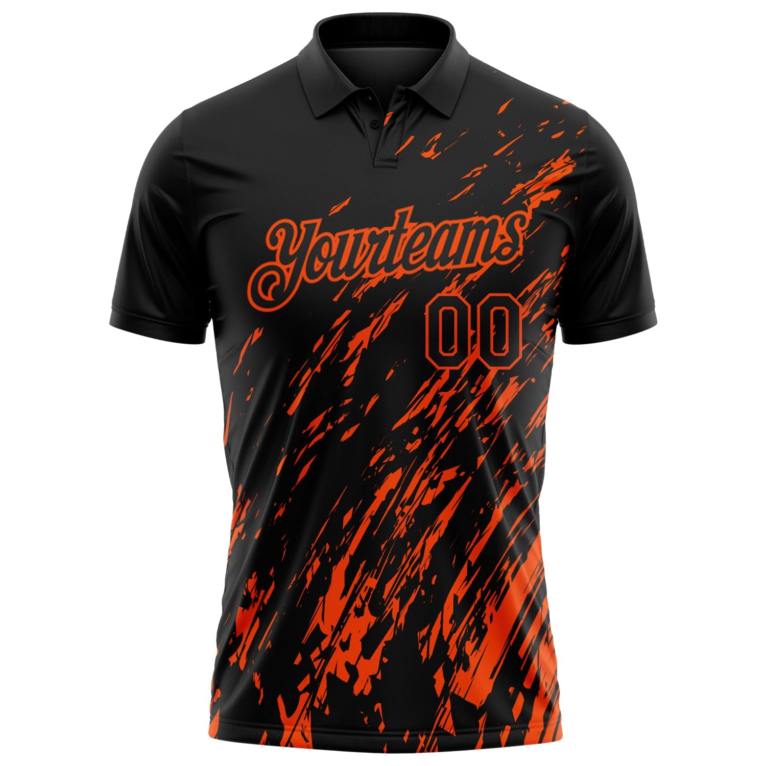 Custom Black-Orange Paint Stroke Grunge Streak Performance Polo Shirt