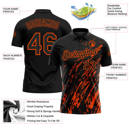 Custom Black-Orange Paint Stroke Grunge Streak Performance Polo Shirt