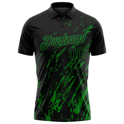 Custom Black-Grass Green Paint Stroke Grunge Streak Performance Polo Shirt