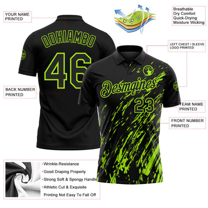 Custom Black-Neon Green Paint Stroke Grunge Streak Performance Polo Shirt