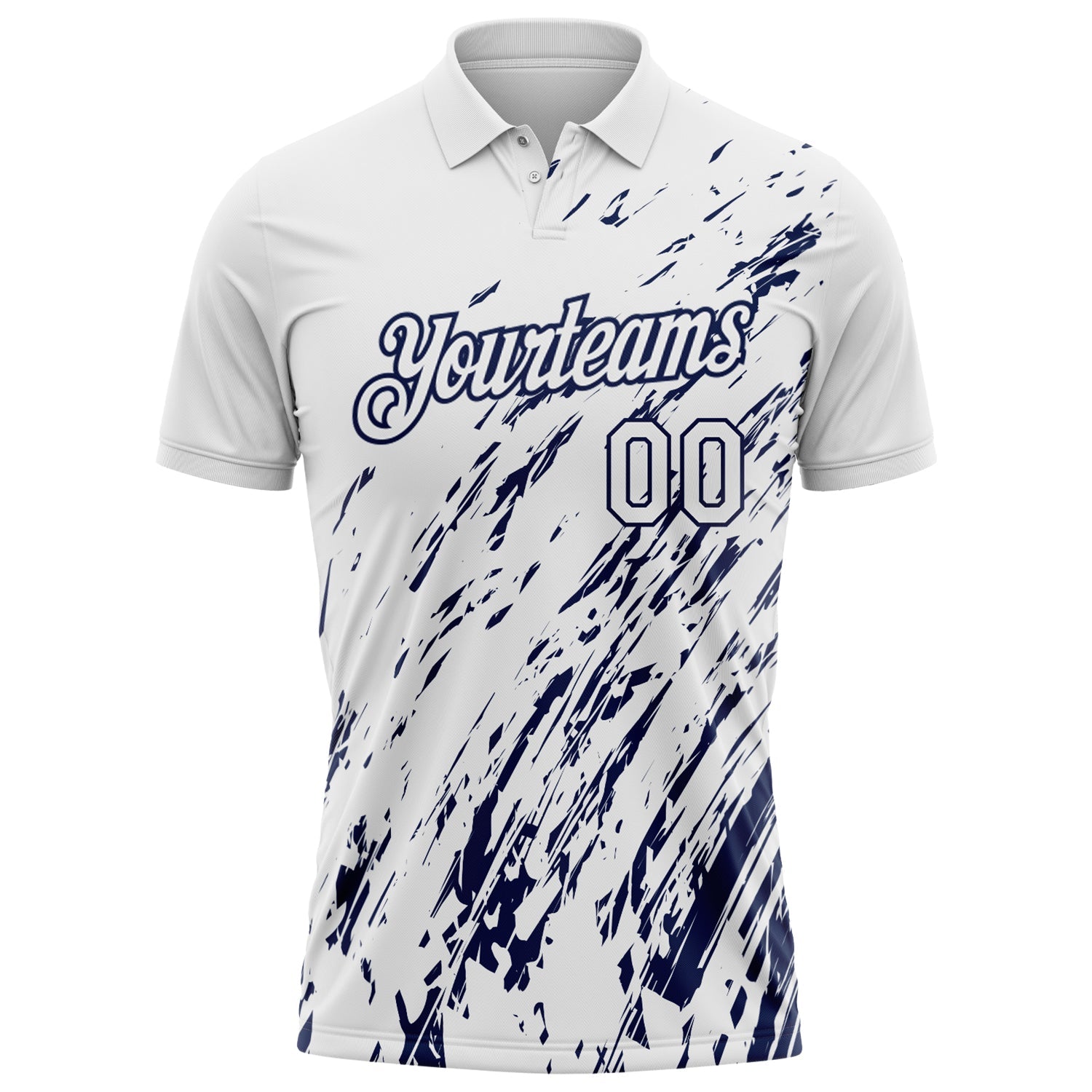 Custom White-Navy Paint Stroke Grunge Streak Performance Polo Shirt