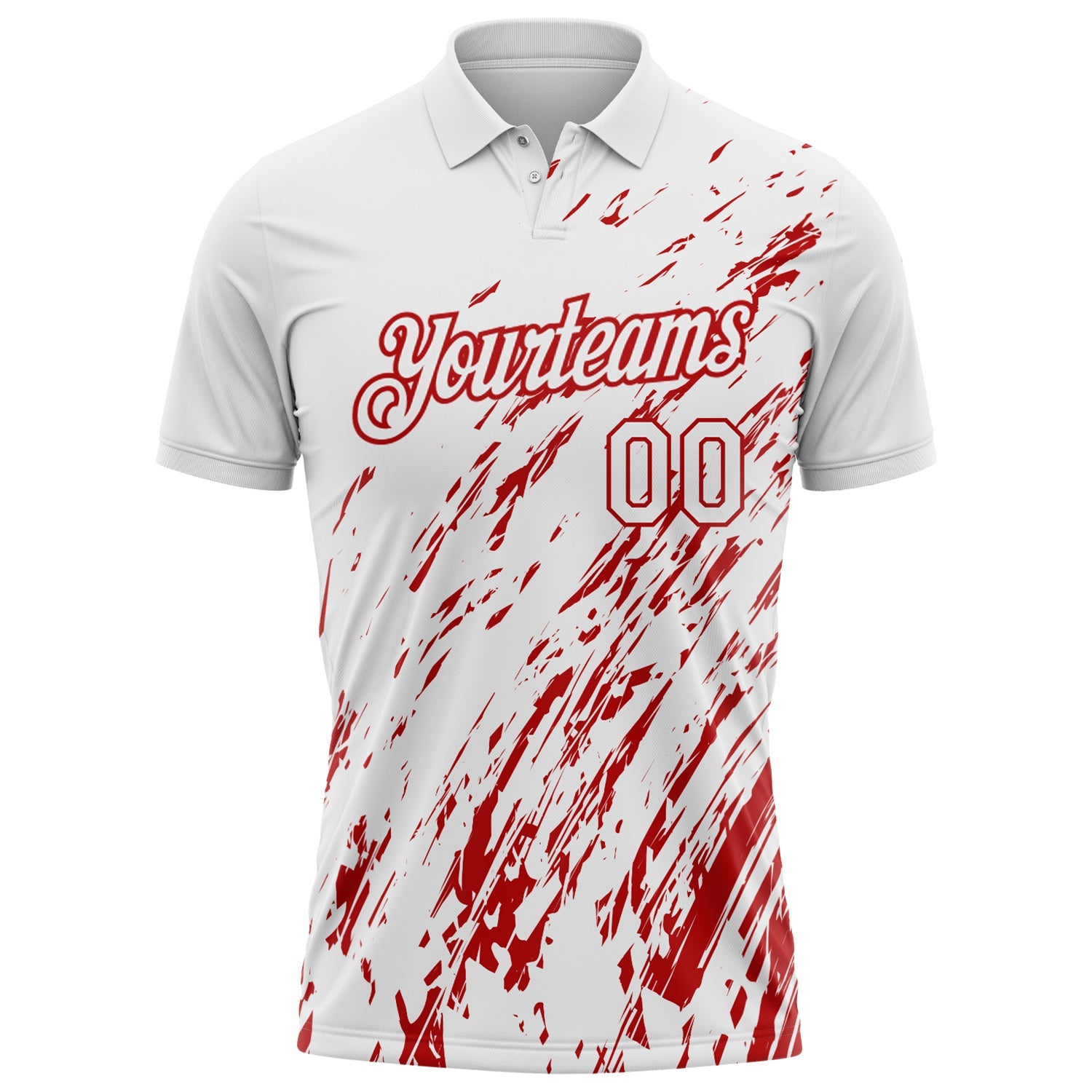 Custom White-Red Paint Stroke Grunge Streak Performance Polo Shirt