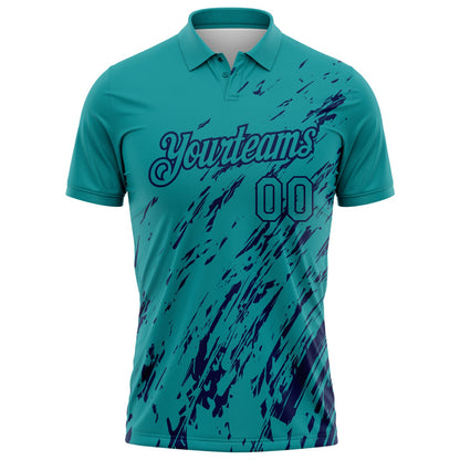 Custom Teal-Navy Paint Stroke Grunge Streak Performance Polo Shirt