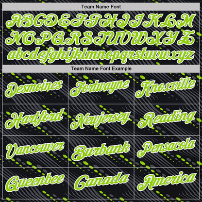 Custom Black Neon Green-White Slant Lines Cyber Mecha Tech Performance Polo Shirt
