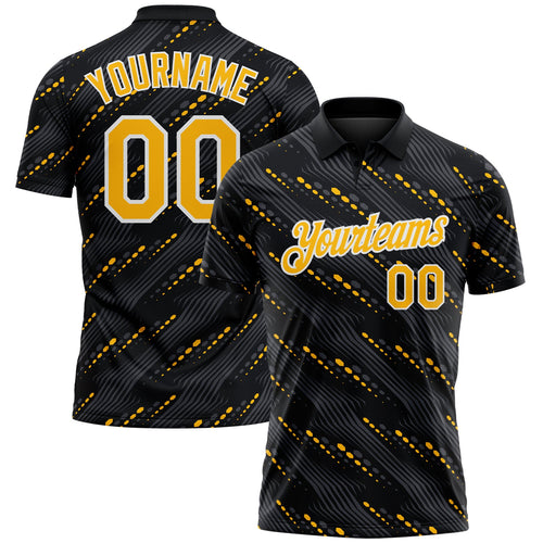 Custom Black Gold-White Slant Lines Cyber Mecha Tech Performance Polo Shirt