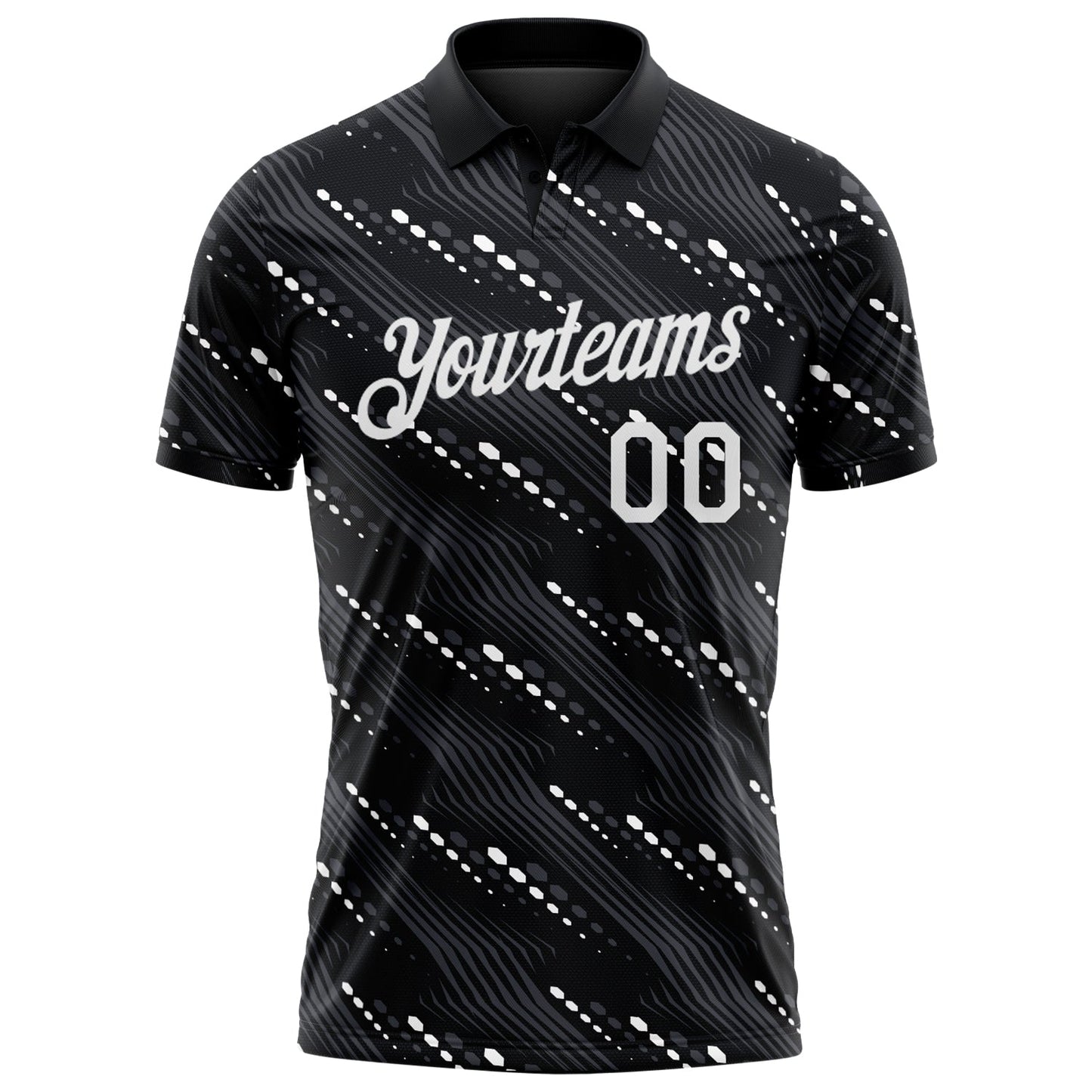 Custom Black-White Slant Lines Cyber Mecha Tech Performance Polo Shirt