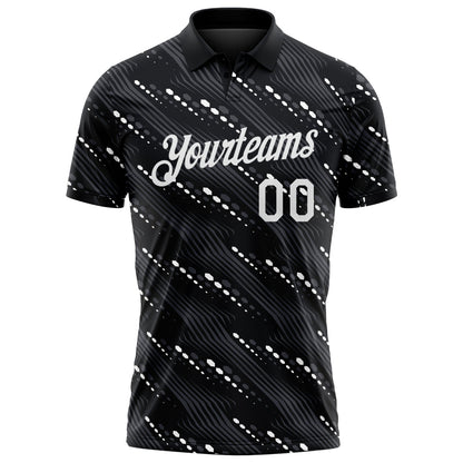 Custom Black-White Slant Lines Cyber Mecha Tech Performance Polo Shirt