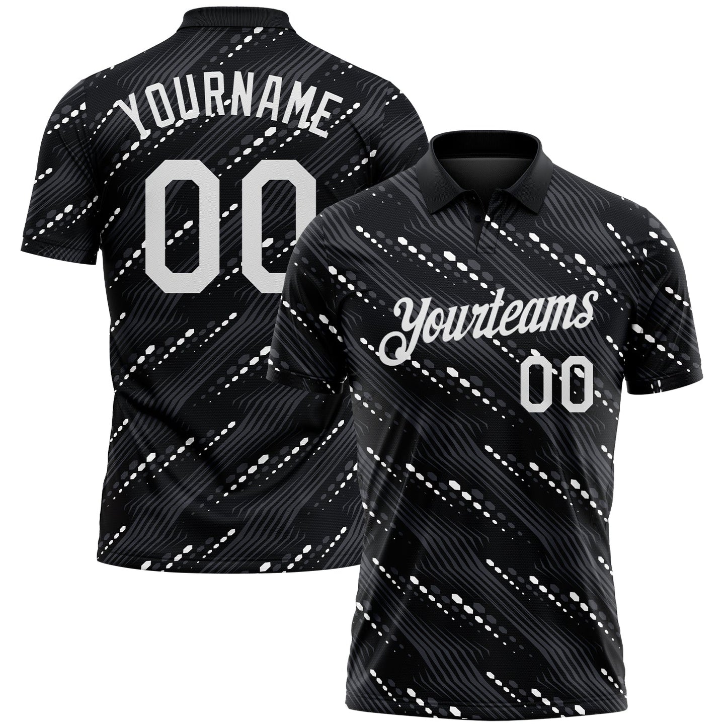 Custom Black-White Slant Lines Cyber Mecha Tech Performance Polo Shirt