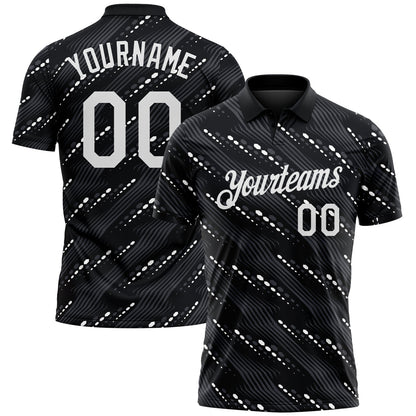Custom Black-White Slant Lines Cyber Mecha Tech Performance Polo Shirt