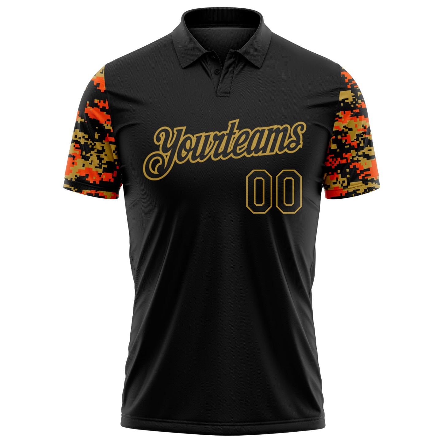 Custom Black Orange-Old Gold Digital Camo Two Tone Performance Polo Shirt