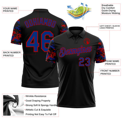 Custom Black Royal-Red Digital Camo Two Tone Performance Polo Shirt
