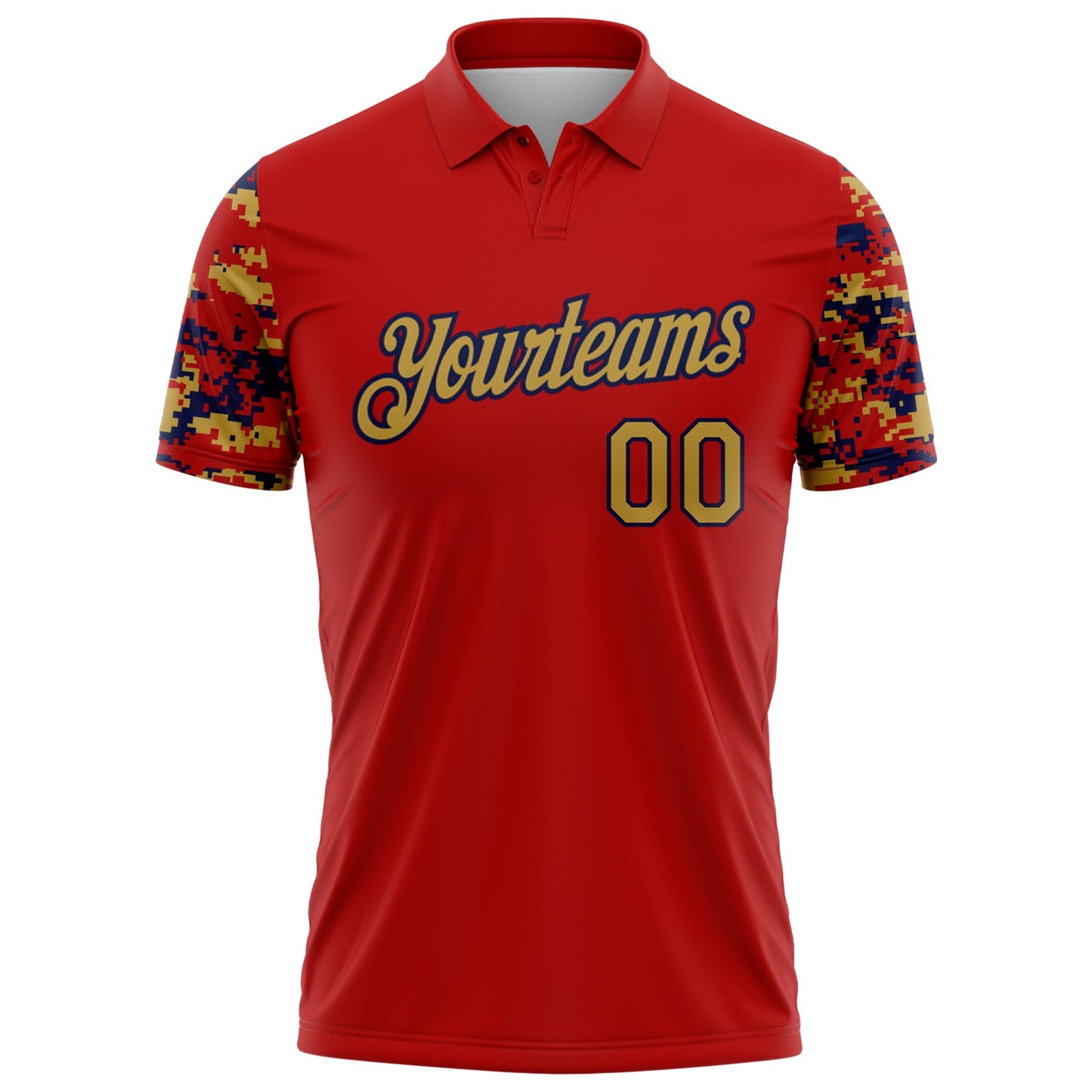Custom Red Old Gold-Navy Digital Camo Two Tone Performance Polo Shirt