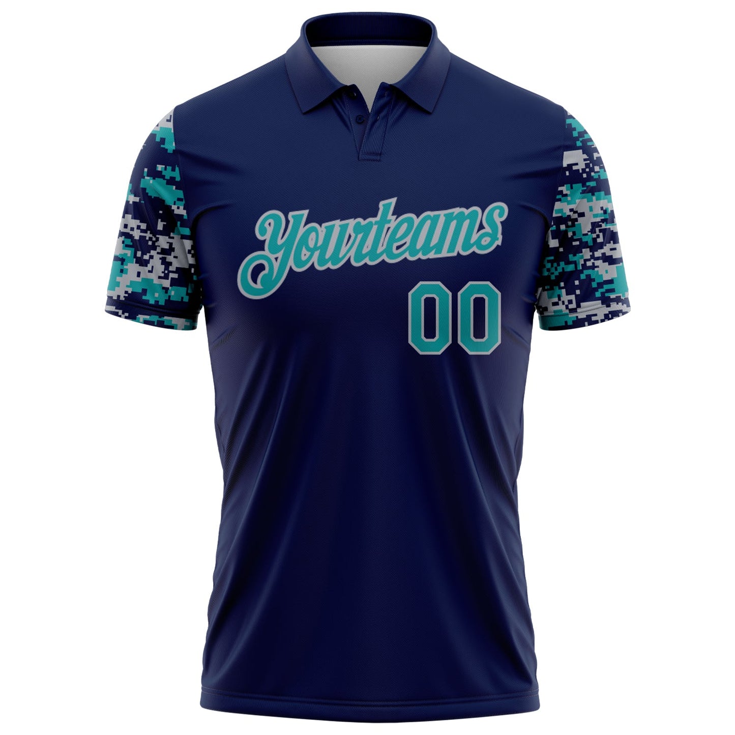 Custom Navy Teal-Gray Digital Camo Two Tone Performance Polo Shirt