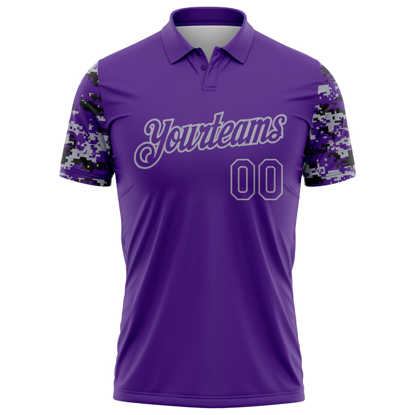 Custom Purple Black-Gray Digital Camo Two Tone Performance Polo Shirt