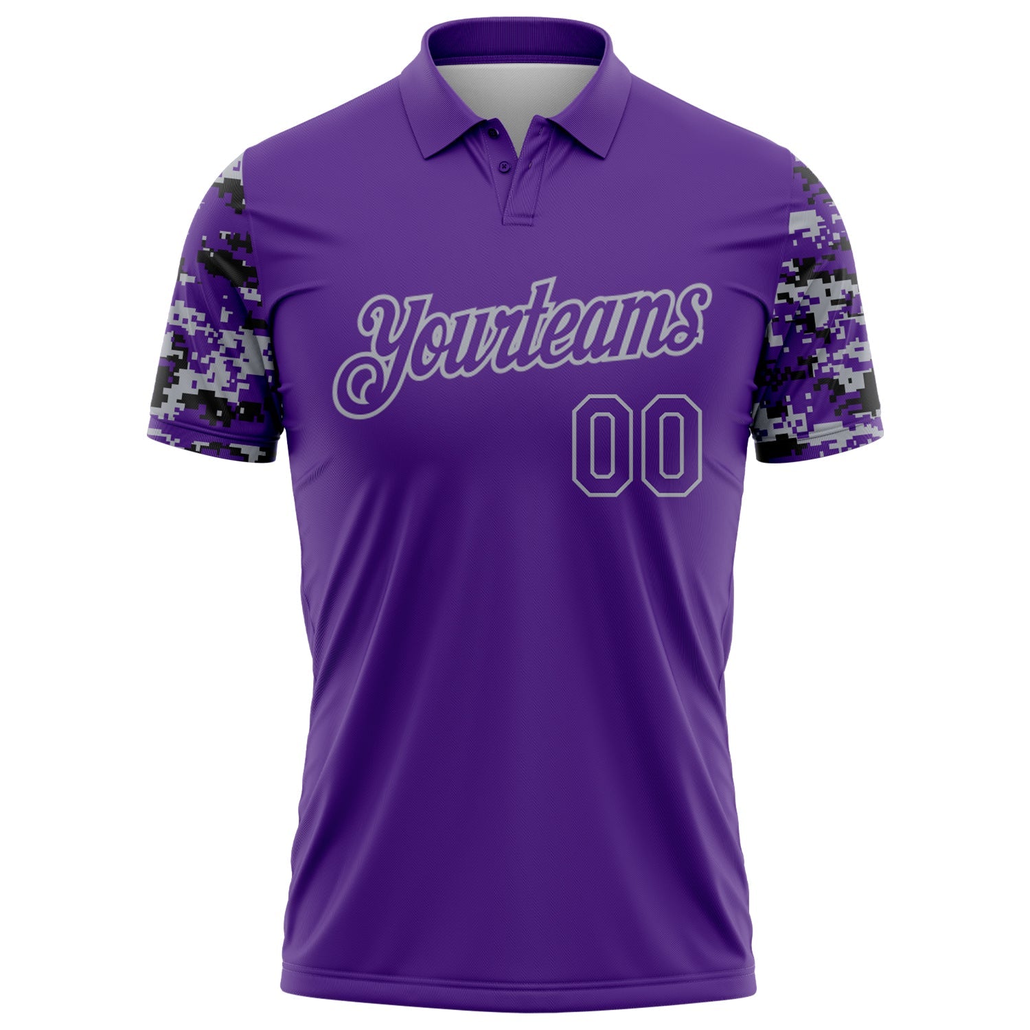 Custom Purple Black-Gray Digital Camo Two Tone Performance Polo Shirt