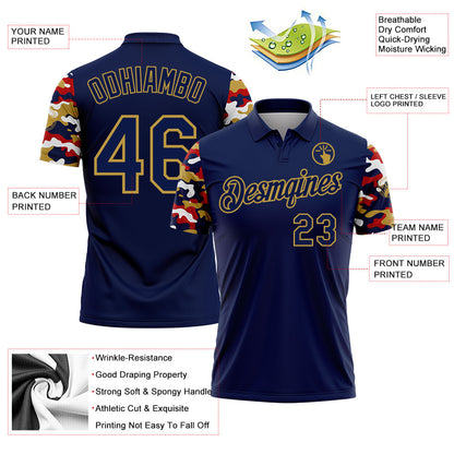 Custom Navy Red Old Gold-White Digital Camo Two Tone Performance Polo Shirt