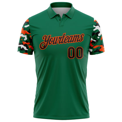 Custom Kelly Green Black Orange-White Digital Camo Two Tone Performance Polo Shirt