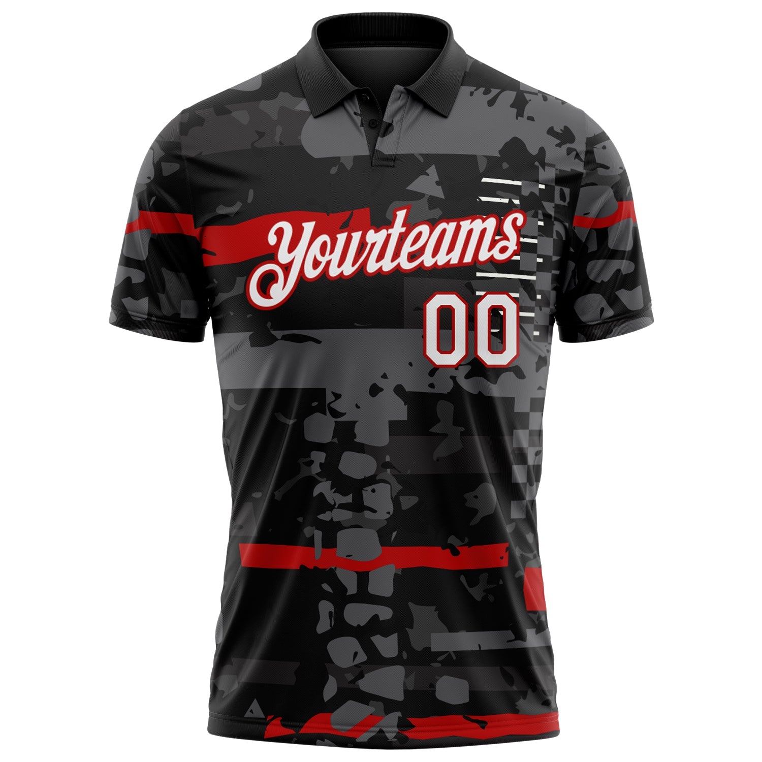 Custom Black White-Red Abstract Geometric Mashup Grunge Performance Polo Shirt