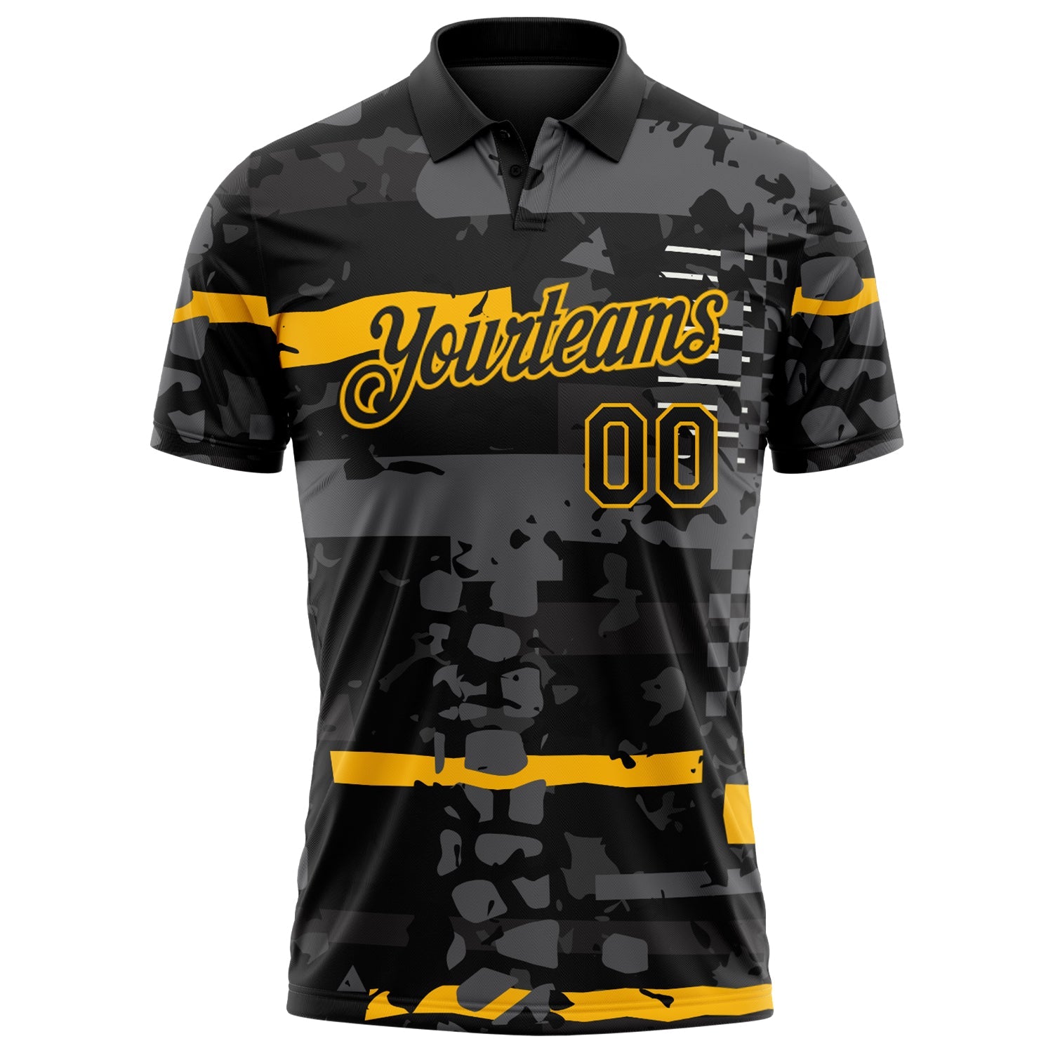 Custom Black-Gold Abstract Geometric Grunge Fragment Performance Polo Shirt