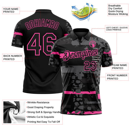 Custom Black-Pink Abstract Geometric Grunge Fragment Performance Polo Shirt