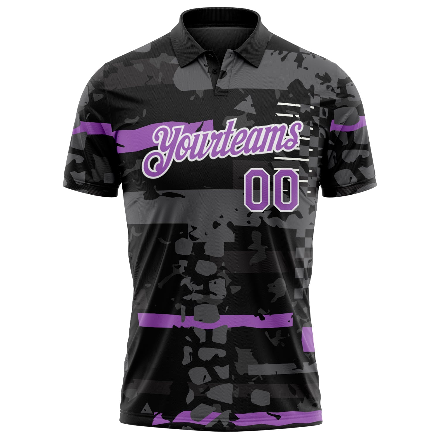 Custom Black Medium Purple-White Abstract Geometric Grunge Fragment Performance Polo Shirt