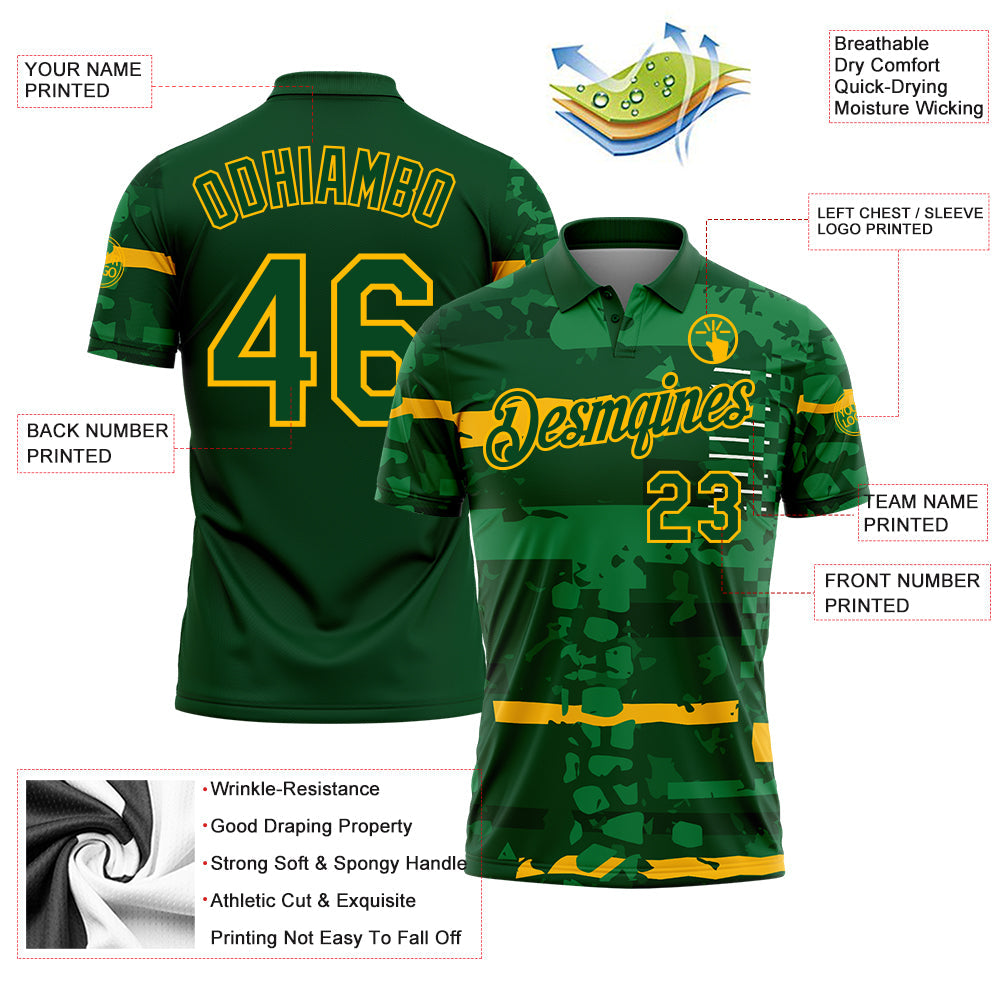 Custom Green-Gold Abstract Geometric Grunge Fragment Performance Polo Shirt