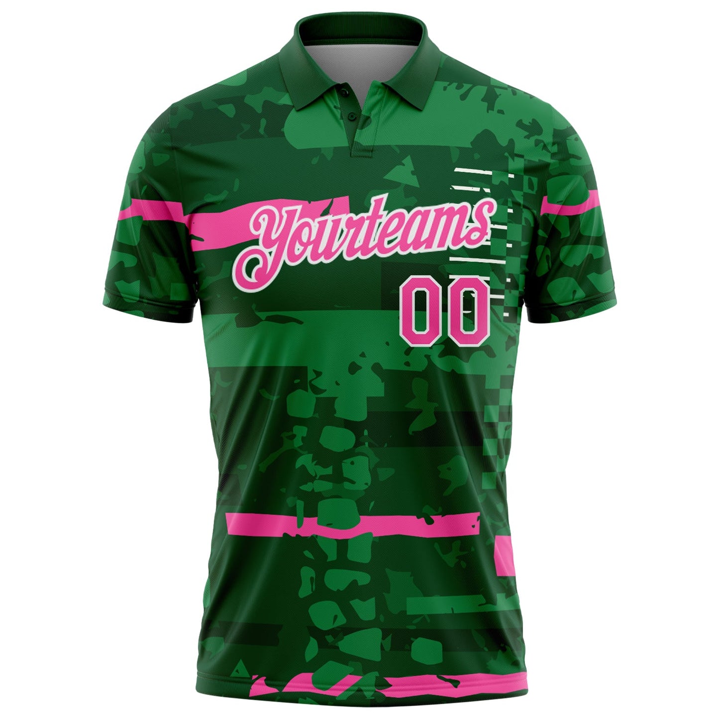Custom Green Pink-White Abstract Geometric Grunge Fragment Performance Polo Shirt
