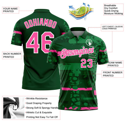 Custom Green Pink-White Abstract Geometric Grunge Fragment Performance Polo Shirt