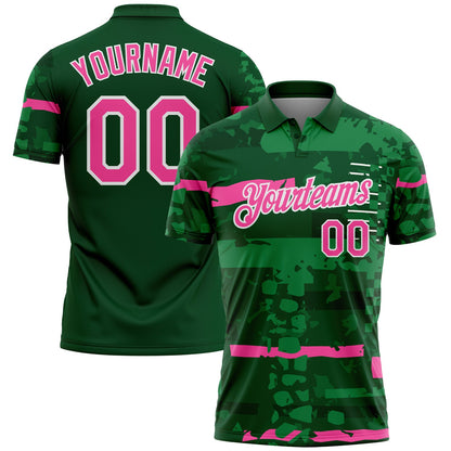 Custom Green Pink-White Abstract Geometric Grunge Fragment Performance Polo Shirt