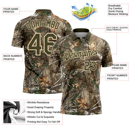 Custom Camo Olive-Cream Woodland Forest Camouflage Salute To Service Performance Polo Shirt
