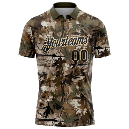 Custom Camo Black Cream-Olive Camo Woodland Forest Camouflage Salute To Service Performance Polo Shirt