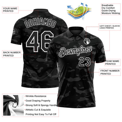Custom Camo Black-White Camo Salute To Service Performance Polo Shirt