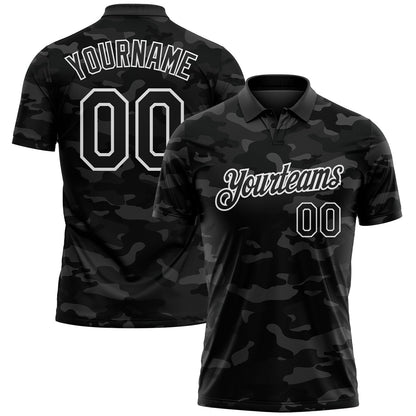 Custom Camo Black-White Camo Salute To Service Performance Polo Shirt