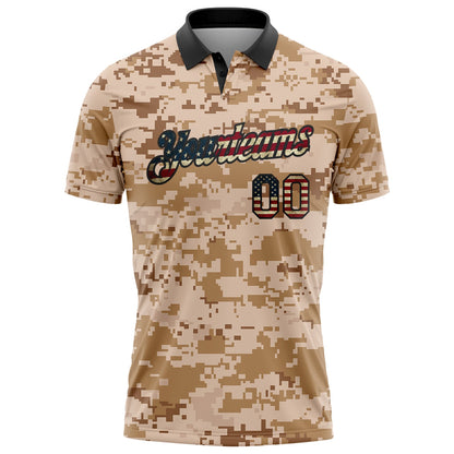 Custom Camo Vintage USA Flag-Black Patriotic Desert Camouflage Performance Polo Shirt