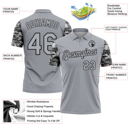 Custom Gray-Black Camo Two Tone Performance Polo Shirt