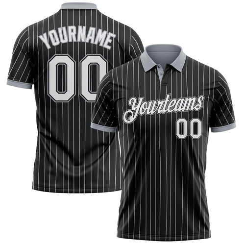 Custom Black White Pinstripe-Gray Performance Polo Shirt