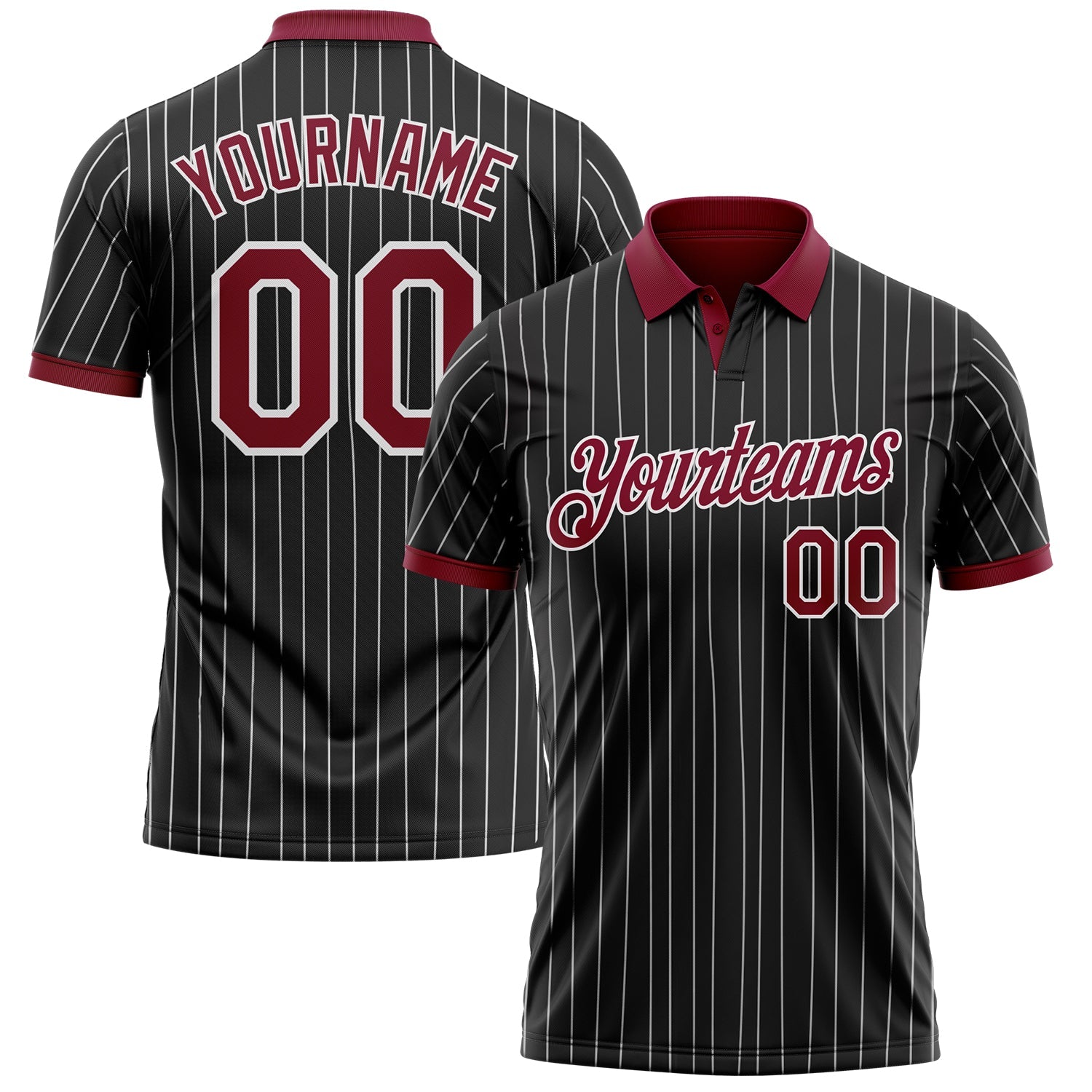 Custom Black White Pinstripe-Crimson Performance Polo Shirt