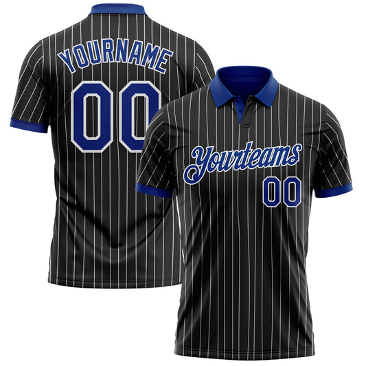 Custom Black White Pinstripe-Royal Performance Polo Shirt