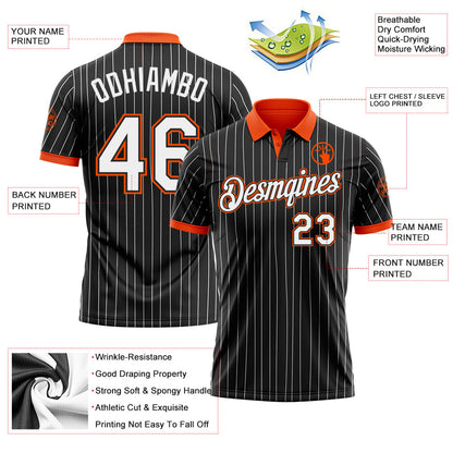 Custom Black White Pinstripe-Orange Performance Polo Shirt